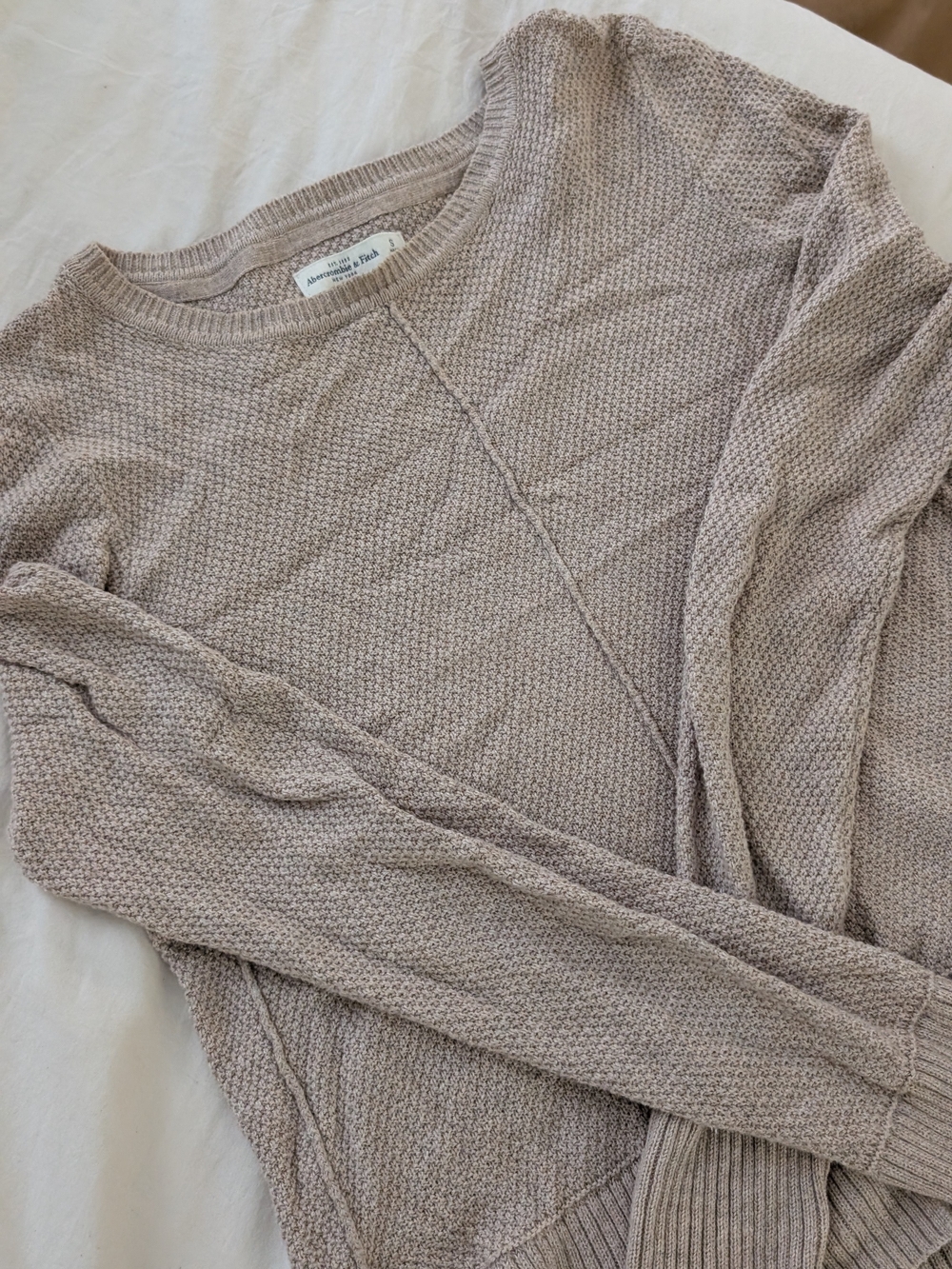 Abercrombie & Fitch Taupe Crewneck Textured Knit Sweater